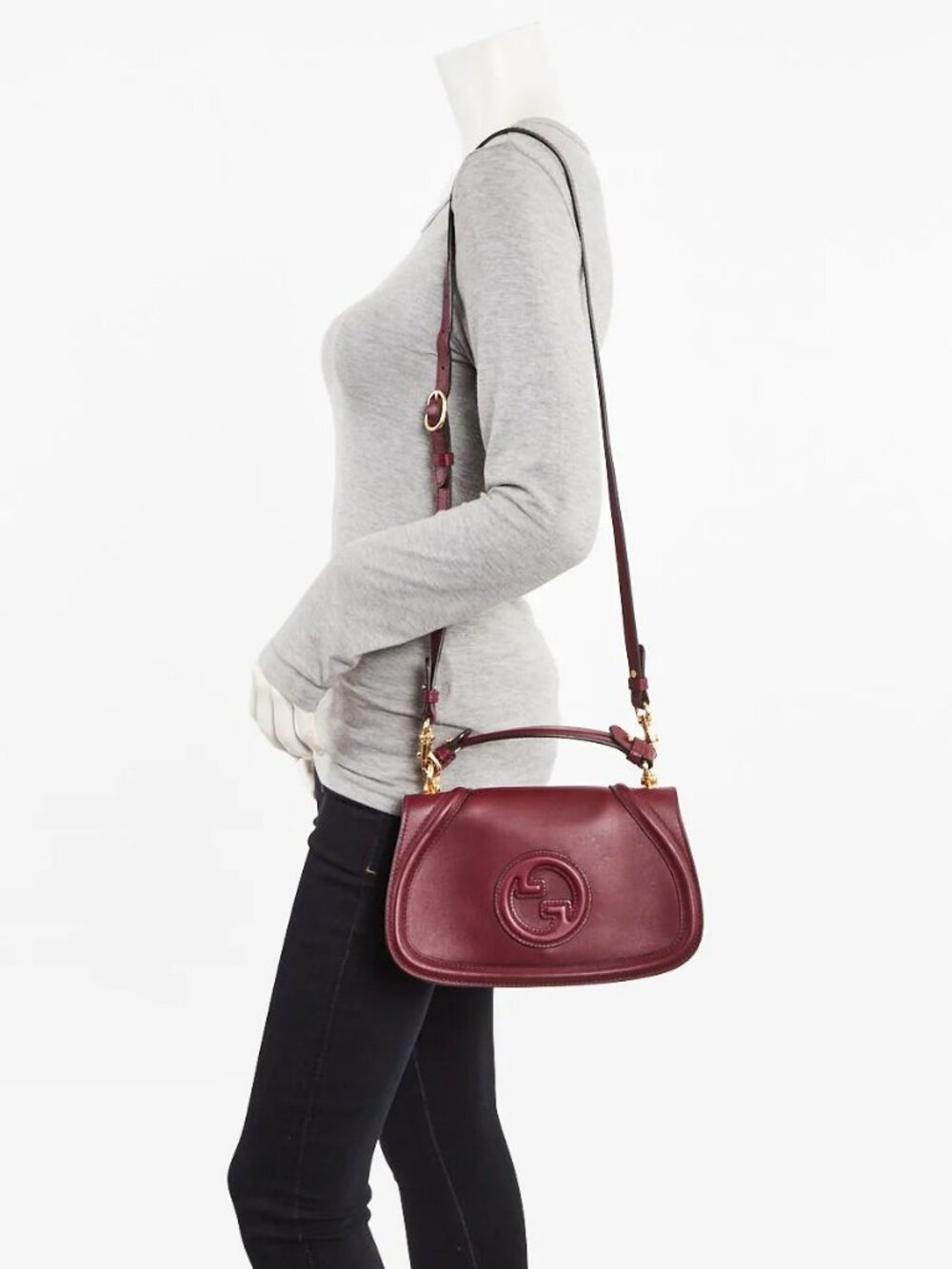 Gucci Dark Red Leather Medium Blondie Top Handle Shoulder Bag